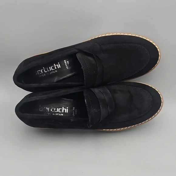 Bertuchi Leather Sock Black Heeled Loafer Mule Women 9 40 Suede - Picture 8 of 15